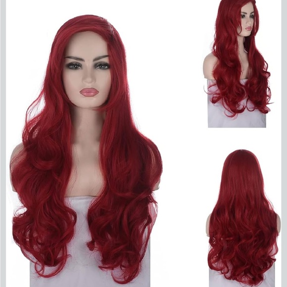 MORTICIA Long Curly Wavy Red Hair Cosplay Halloween Costume Wig W/ Mesh - Picture 4 of 10